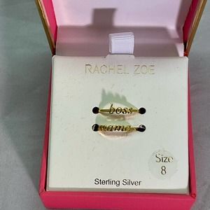 NIB Rachel Zoe Sterling Silver Vermeil Boss Mama Stacking Rings Size 8 Set of 2